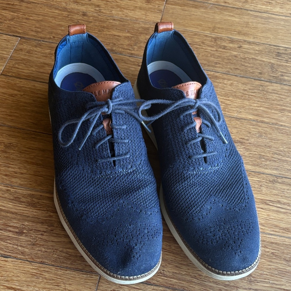 Cole Haan Dark Blue Knit Oxfords with Tan Accents